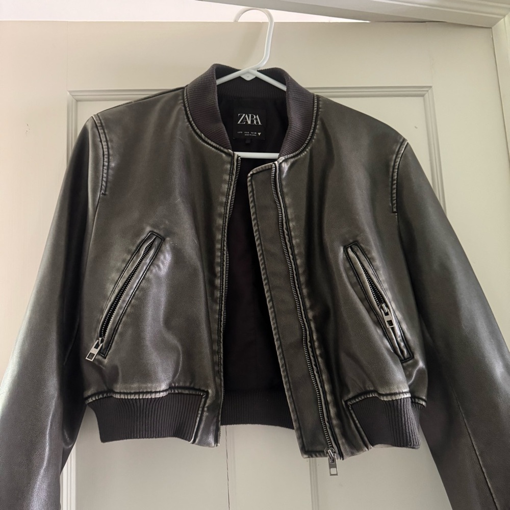 Zara Dark Grey Bomber Jacket with Ribbed Details